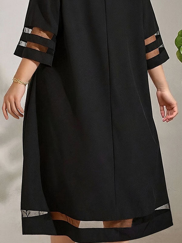 Elegant Chiffon Mesh Patchwork Flared Sleeve Dress