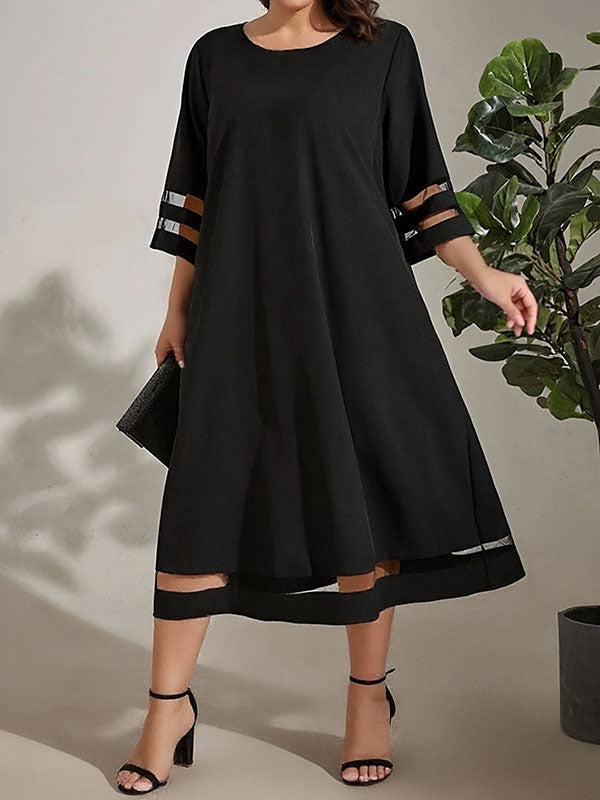 Elegant Chiffon Mesh Patchwork Flared Sleeve Dress