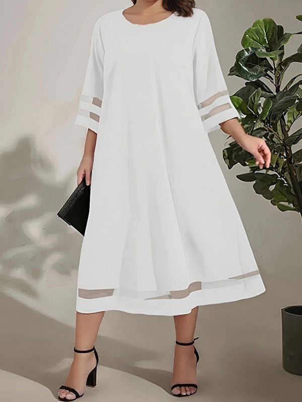 Elegant Chiffon Mesh Patchwork Flared Sleeve Dress