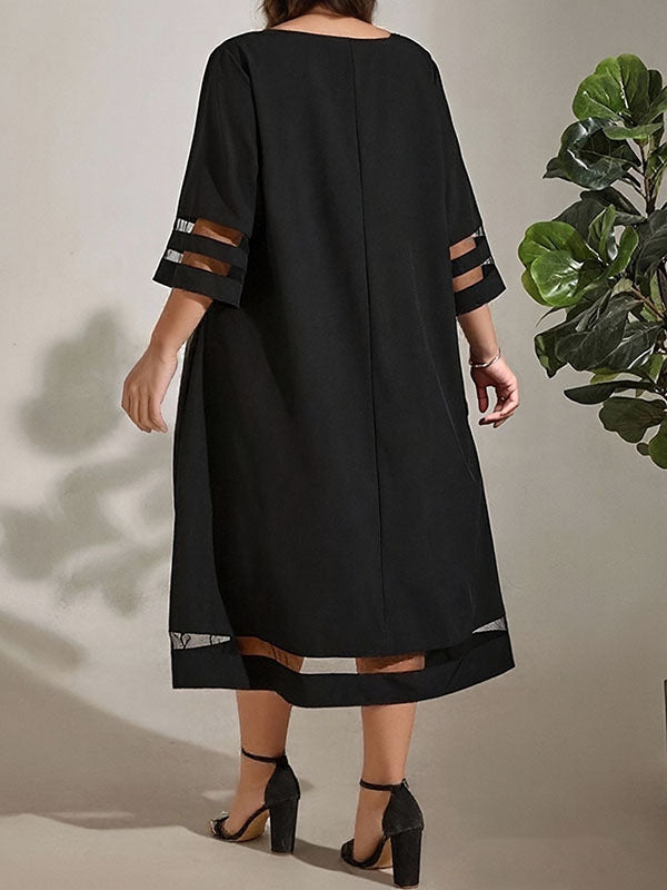 Elegant Chiffon Mesh Patchwork Flared Sleeve Dress