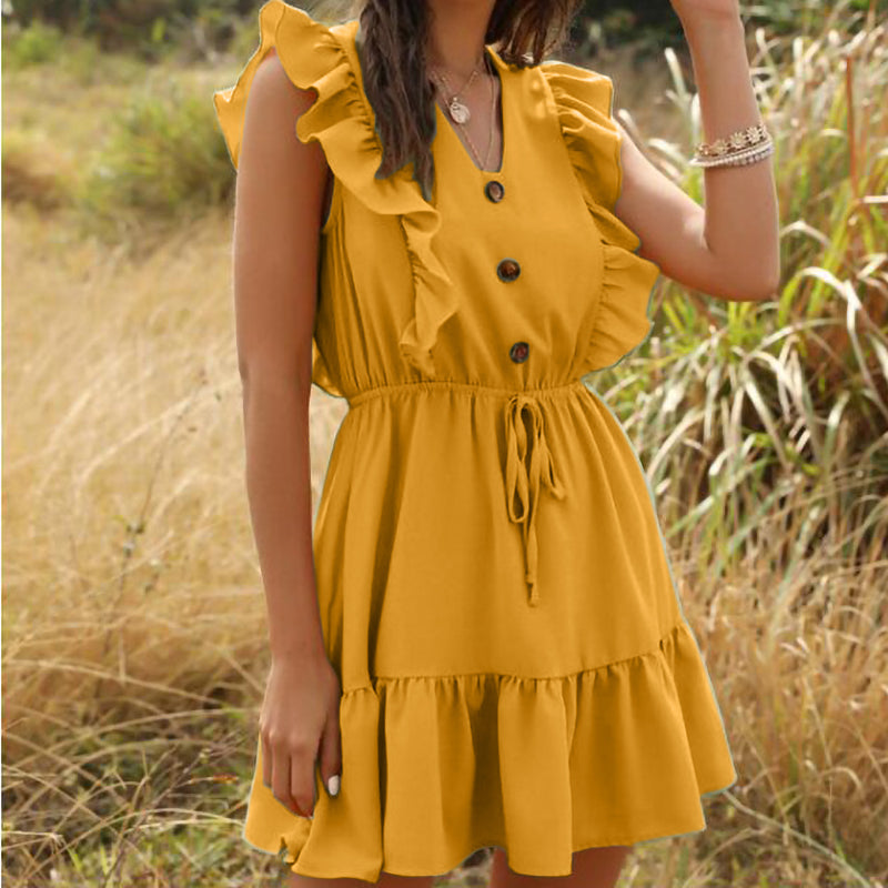 New V-Neck Ruffled Bubble Lace Dress