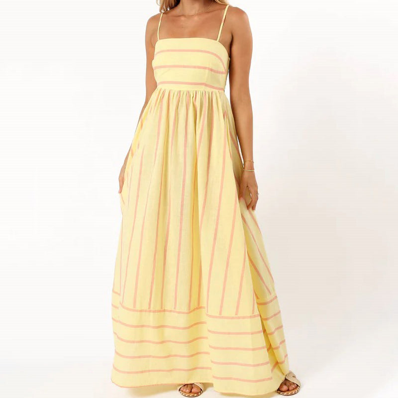 Striped Suspender Full-Length Fresh Style Dress