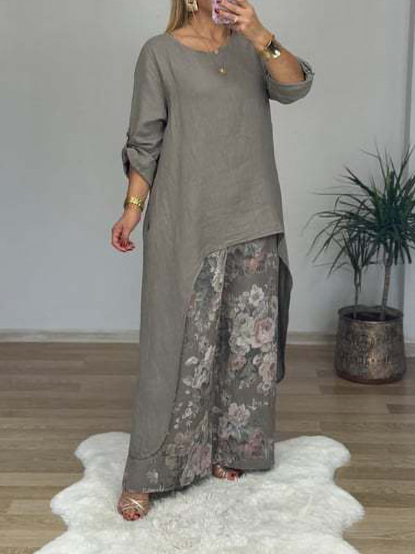 Fashion Irregular Top Wide-Leg Pants Pocket Two-Piece Set