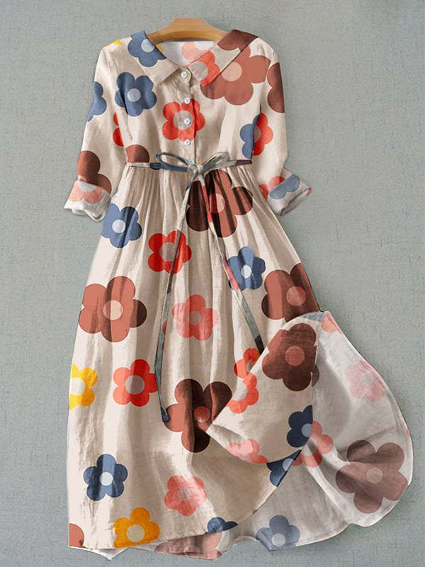 Bright Floral Print Linen And Cotton Women'S Tops And Dresses
