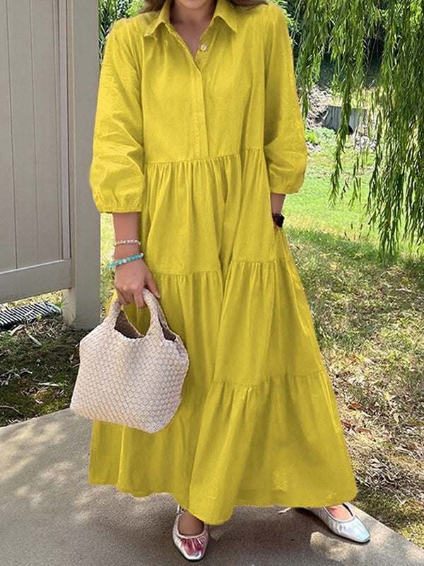 Versatile Lapel Button Women's Dress