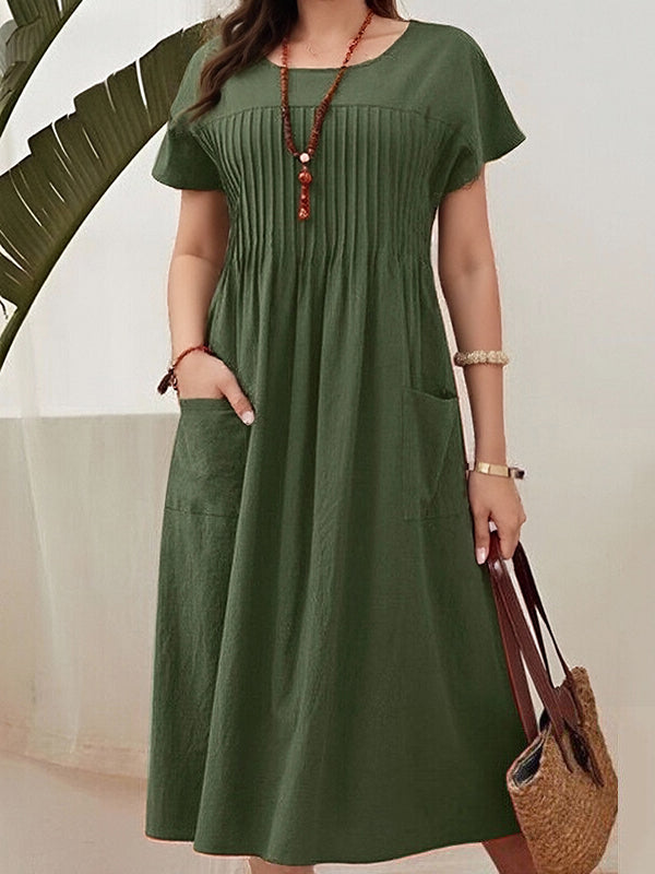 Versatile Pocket Pleated Women's Dress
