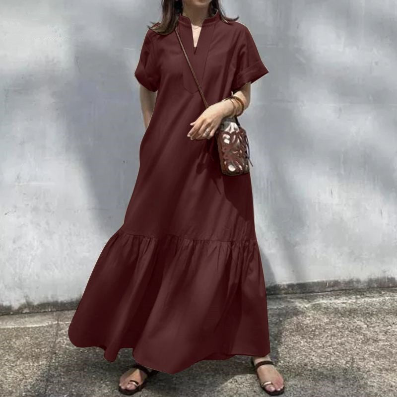 Versatile Stand Collar Fishtail Pleated Women's Dress