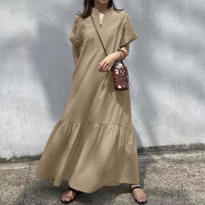 Versatile Stand Collar Fishtail Pleated Women's Dress