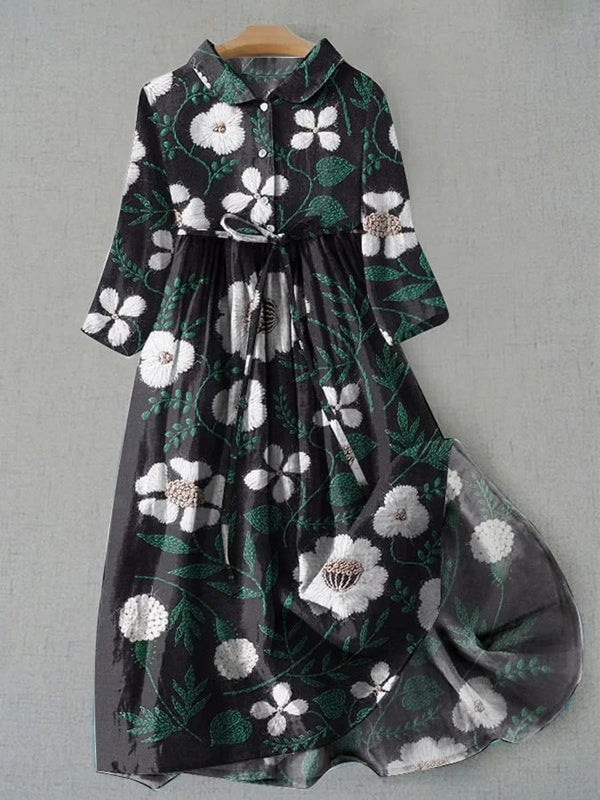 Women's Floral Art Print Casual Linen Cotton Top And Dress