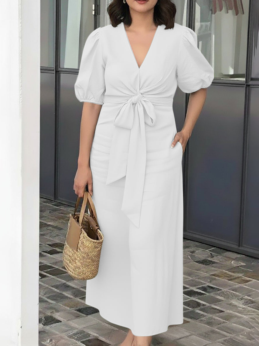 Elegant Bow Back Zipper Ladies Beautiful Dress