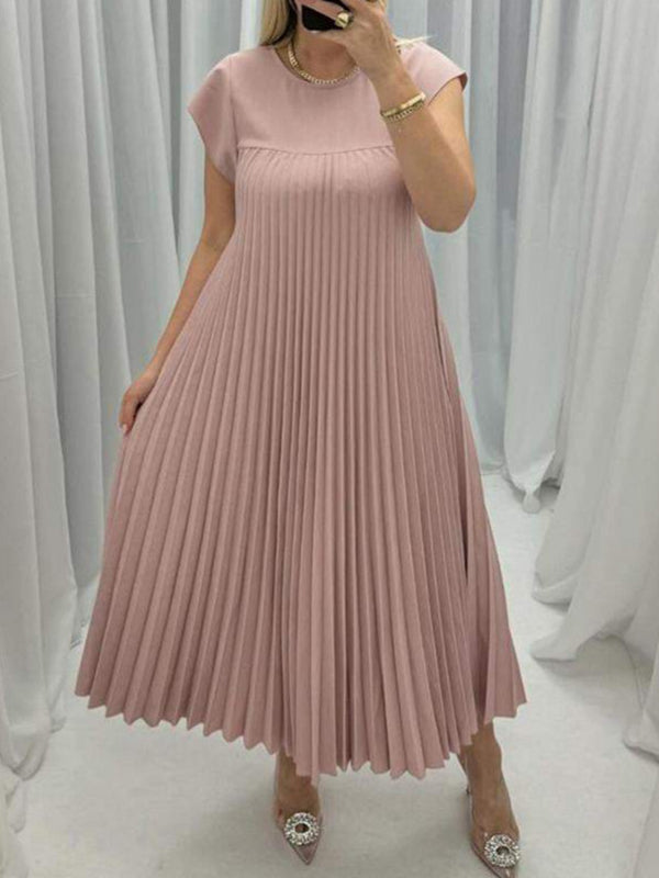 New Fashion Round Neck Sleeveless Pleated Dress