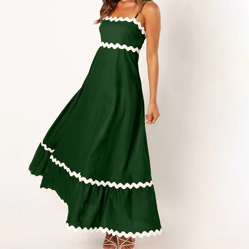 Solid Color Lace Stitching Elegant Suspender Dress