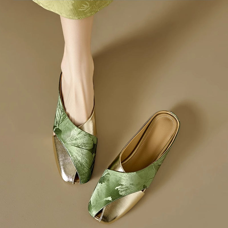 Elegant Soft Leather Printed Colorblock Women'S Shoes