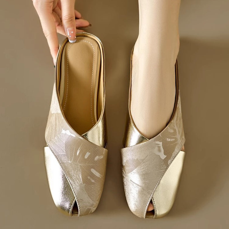 Elegant Soft Leather Printed Colorblock Women'S Shoes
