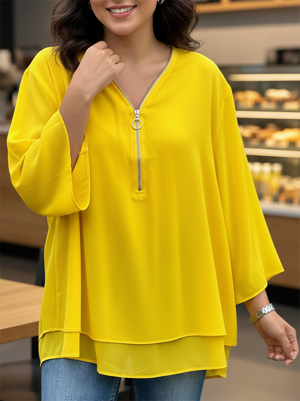 Versatile Double-Layered Women'S Zipper Top