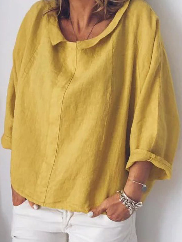 Solid Color Small Lapel Cotton Ladies Shirt