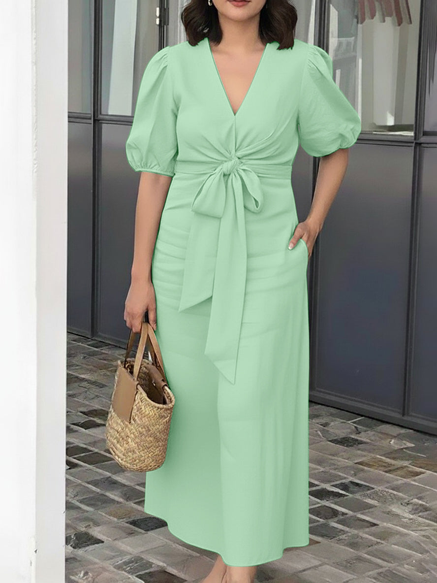 Elegant Bow Back Zipper Ladies Beautiful Dress