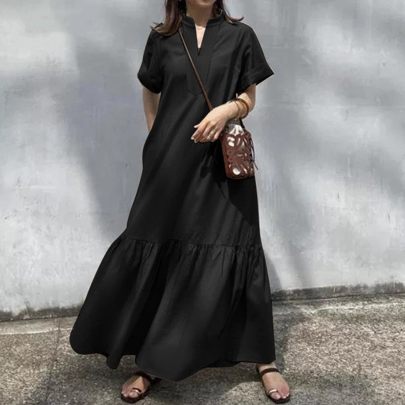 Versatile Stand Collar Fishtail Pleated Women's Dress