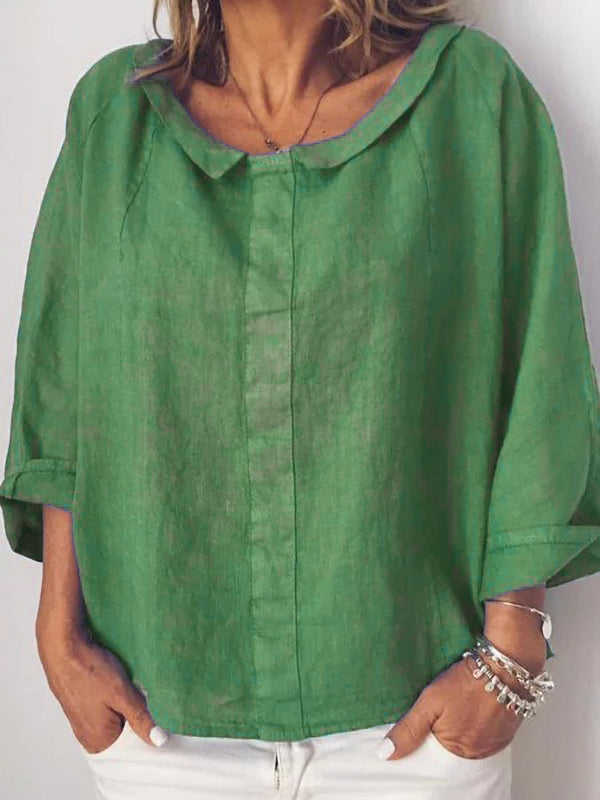 Solid Color Small Lapel Cotton Ladies Shirt