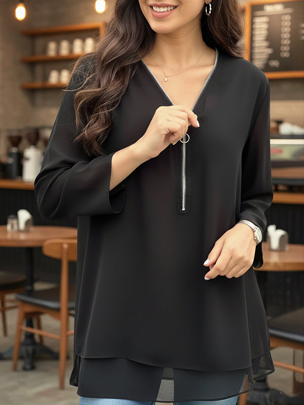 Versatile Double-Layered Women'S Zipper Top