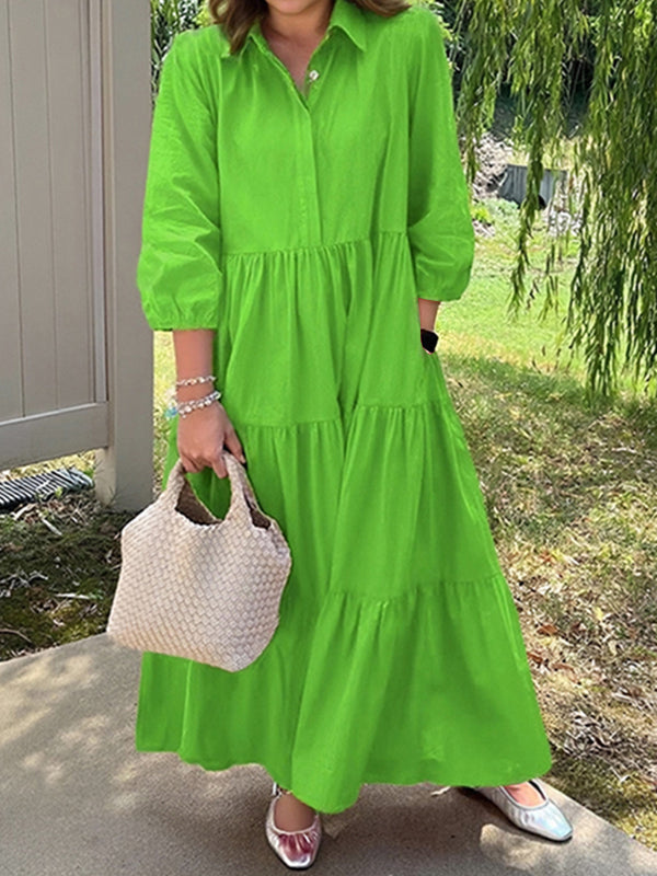 Versatile Lapel Button Women's Dress