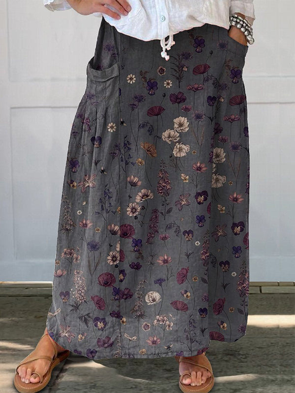 Women's Flower Art Print Casual Linen Cotton Top And Dress