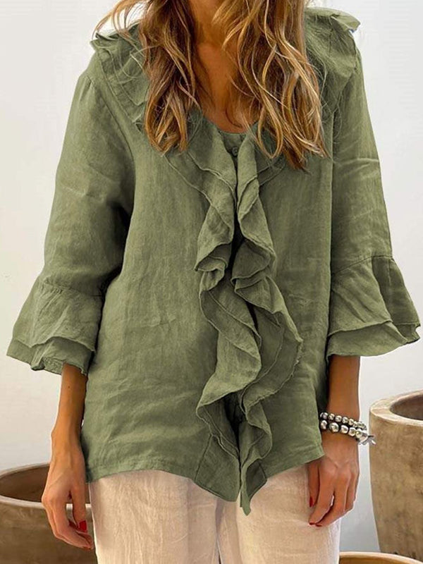 New Solid Color Ruffled Ladies Top