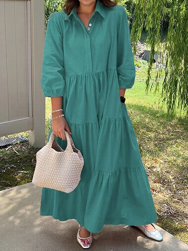 Versatile Lapel Button Women's Dress