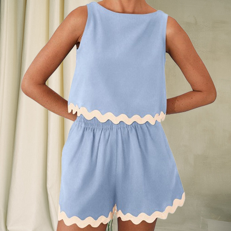 New Lace Trim Round Neck Two Piece Set