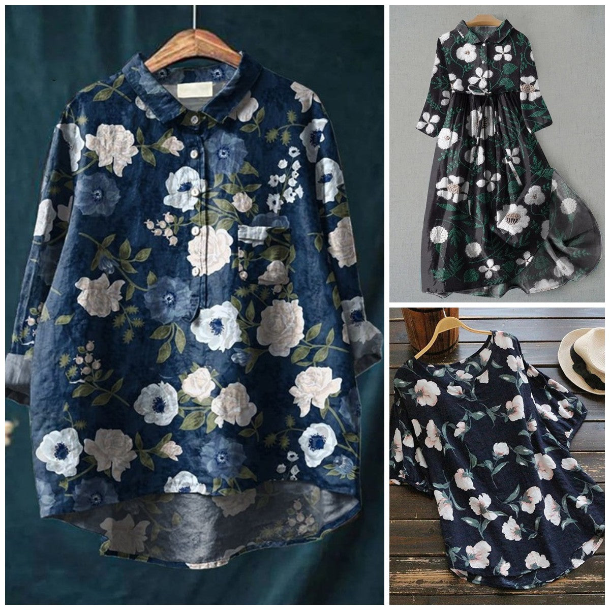 Women's Floral Art Print Casual Linen Cotton Top And Dress