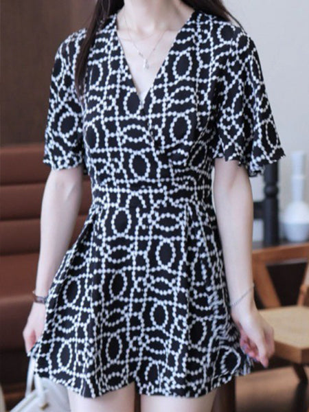 Casual Fashion Printed Silk Dress Suit