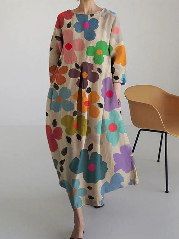 Bright Floral Print Linen And Cotton Women'S Tops And Dresses