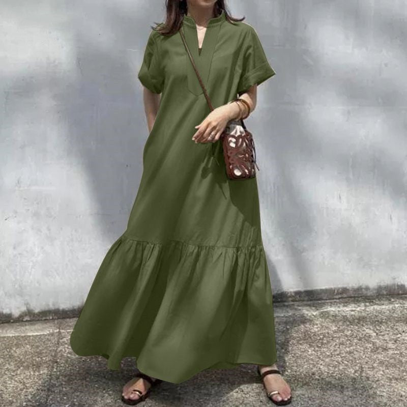 Versatile Stand Collar Fishtail Pleated Women's Dress