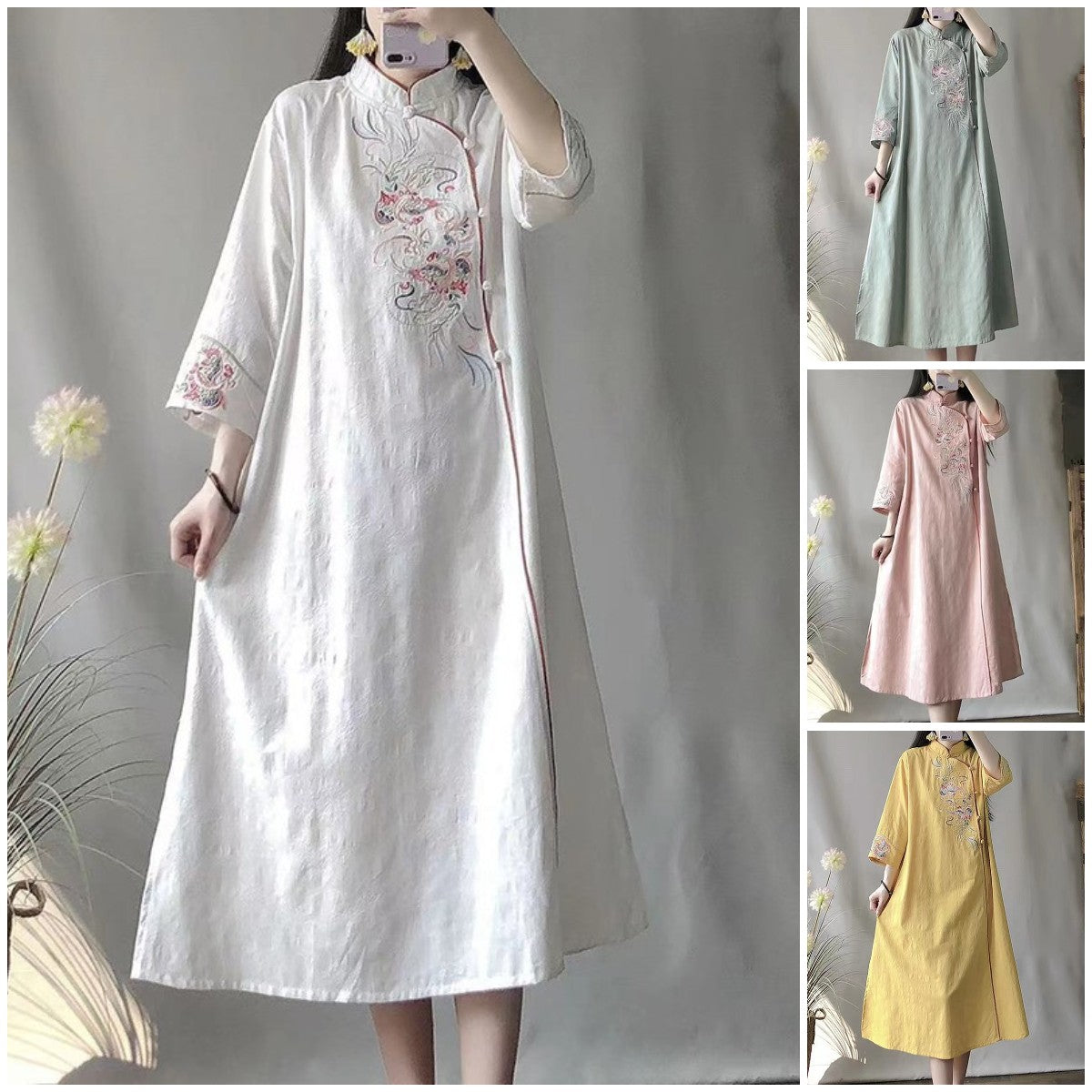 Retro Style Loose Embroidered Dress