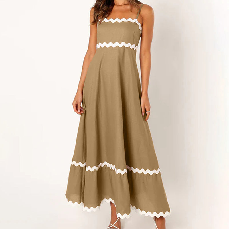 Solid Color Lace Stitching Elegant Suspender Dress