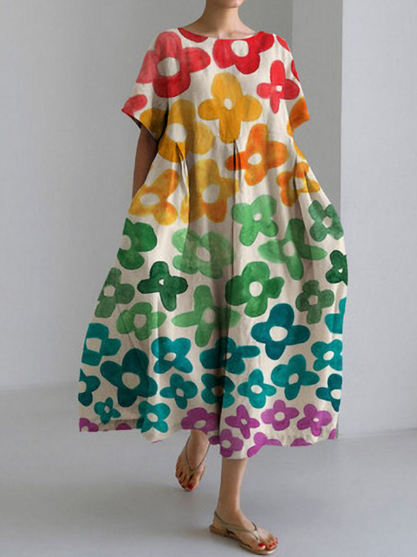 Bright Floral Print Linen And Cotton Women'S Tops And Dresses