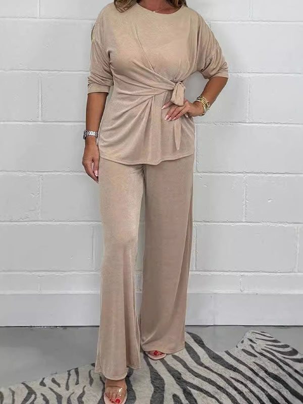 Casual Fashion Lace-up Ladies Top and Pants Two-Piece Set