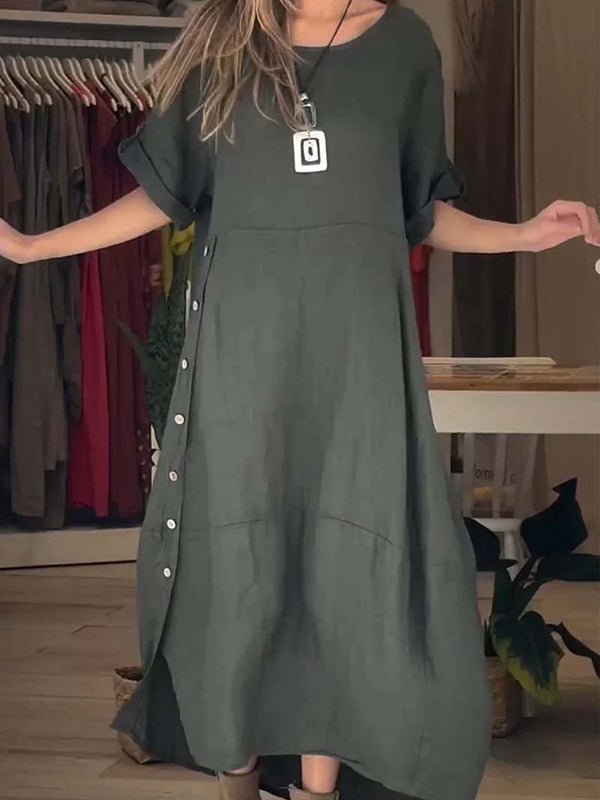 Outdoor Leisure Side Button Ladies Dress