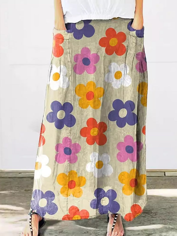 Bright Floral Print Linen And Cotton Women'S Tops And Dresses