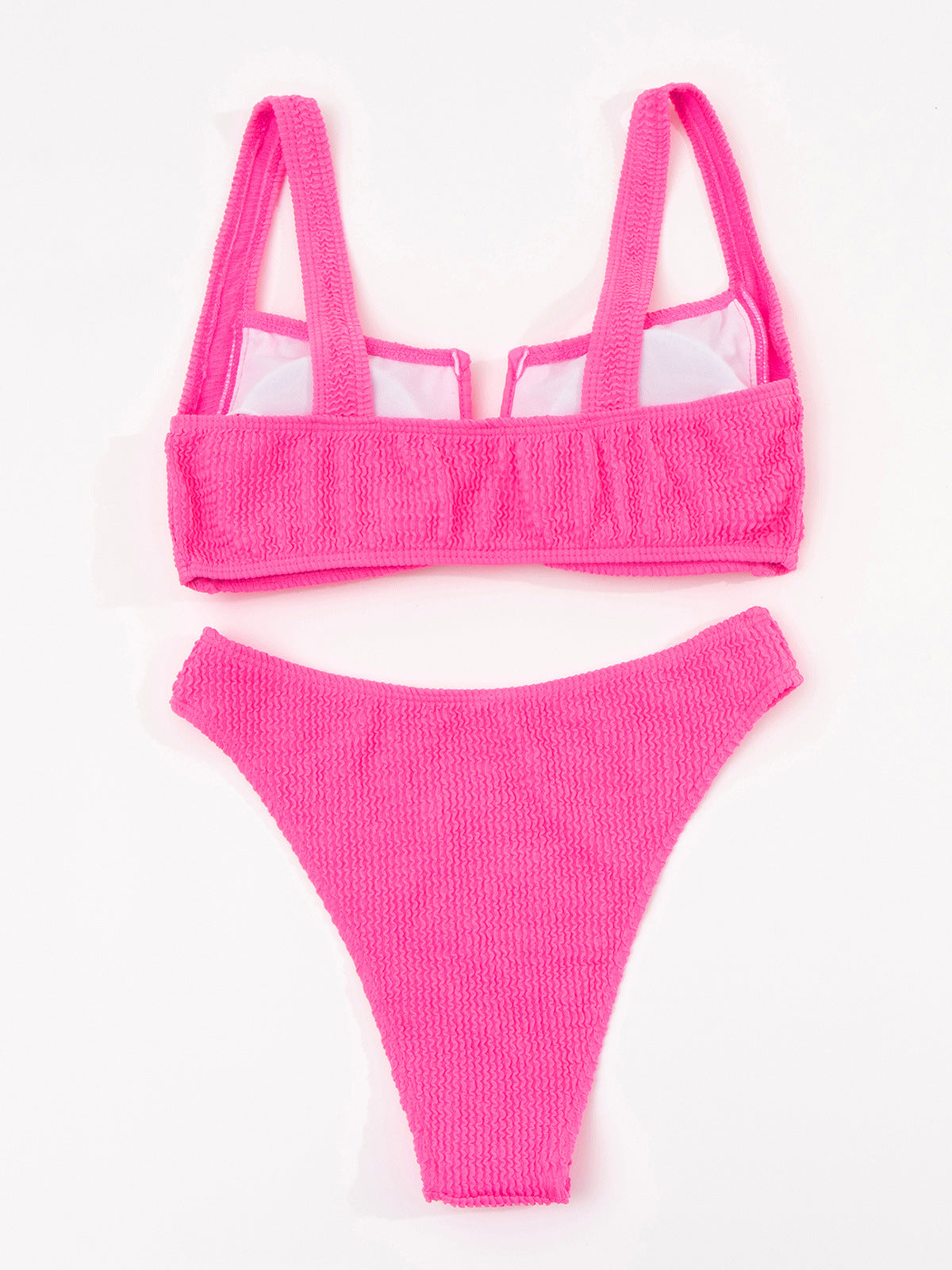 V Neck Special Fabric Solid Color Bikini Swimsuit