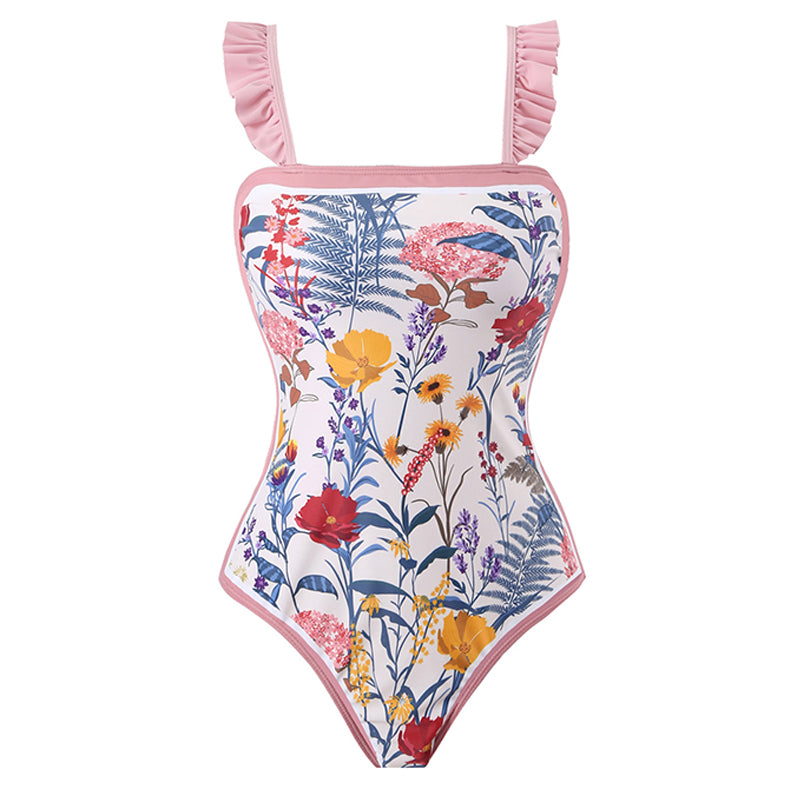 Printed Simple Fashion One Piece Swimsuit and Sarong