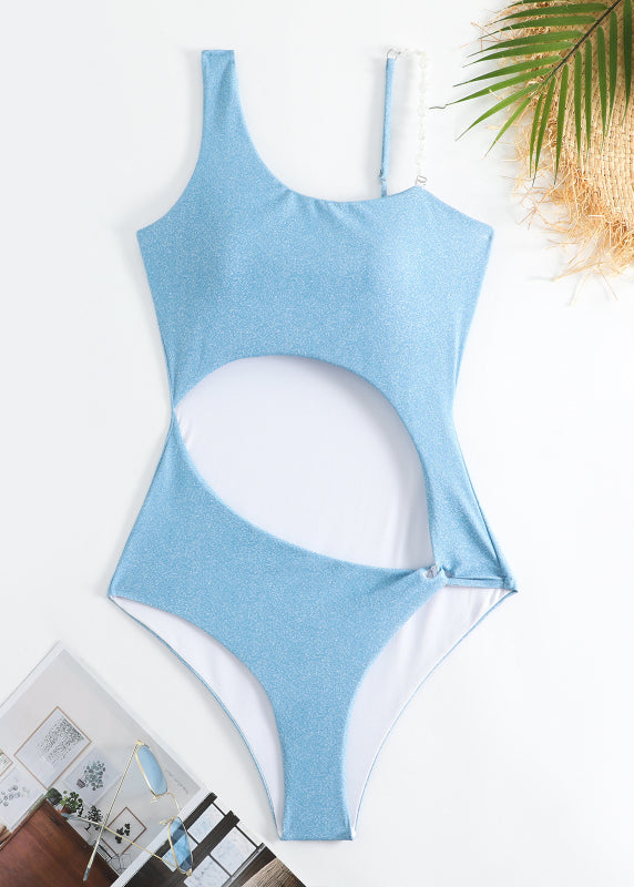 Asymmetrical Neck Beaded Detail Cut Out Front Swimsuit