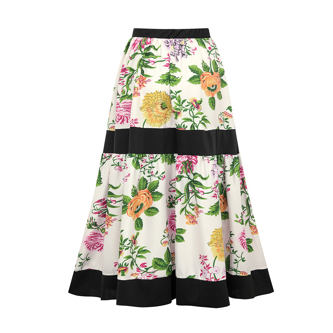 Off Shoulder Back Bow Tie Color Block Printed One Piece Swimsuit and Skirt(Shipped on Sep 25th)