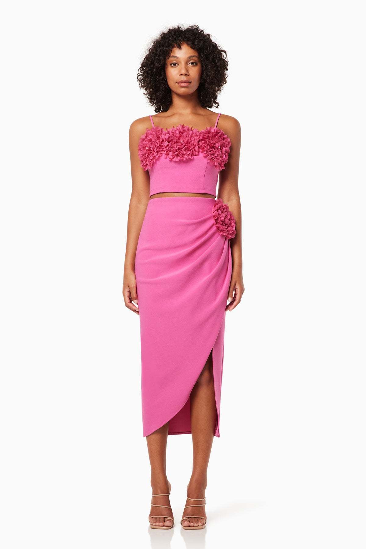 3D Flower Slit Top and Skirt Set