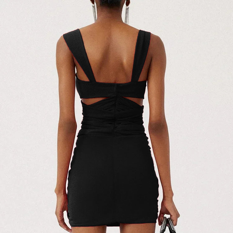 Vioye Black 3D Flower Cutout One Piece Swimsuit and Skirt