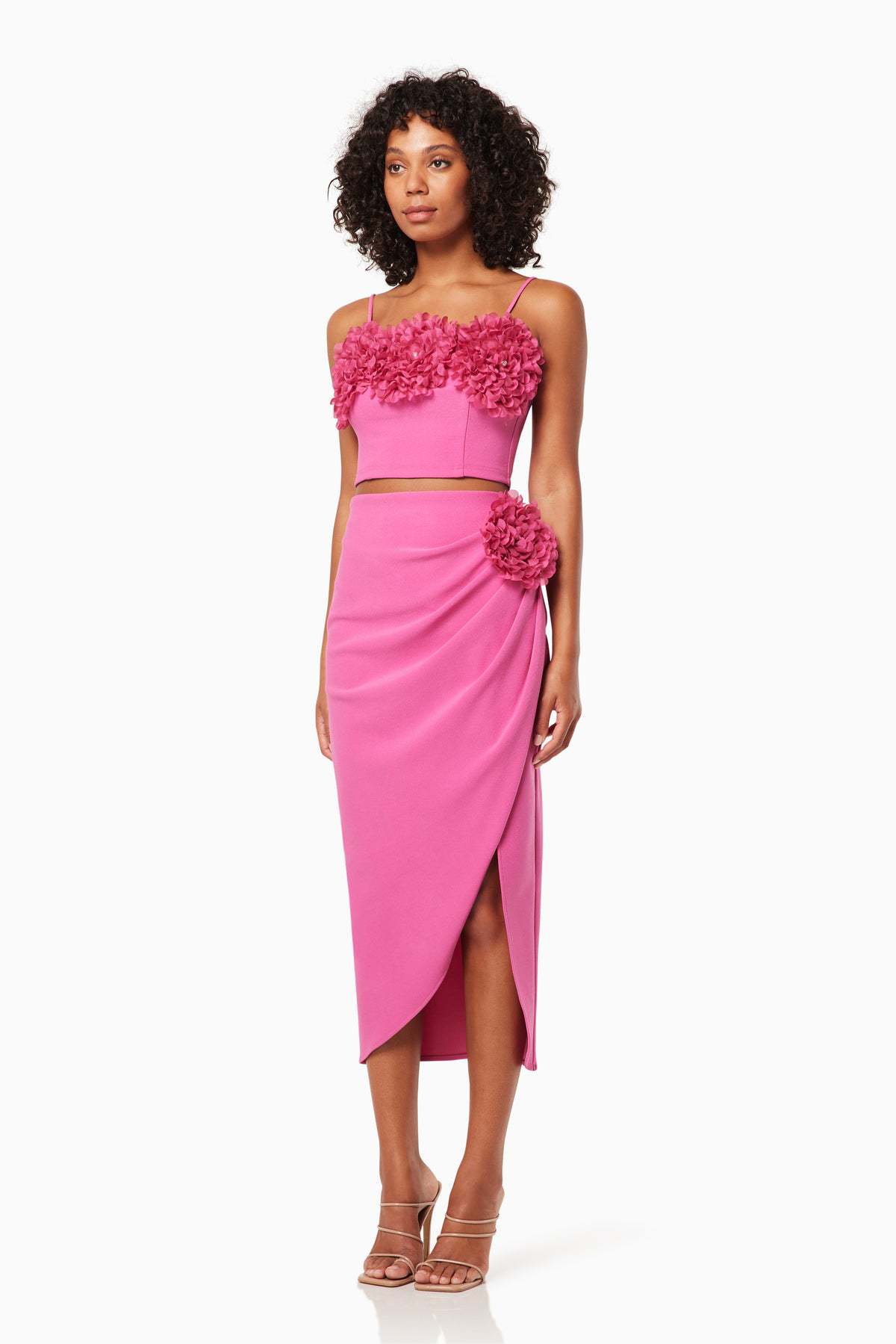 3D Flower Slit Top and Skirt Set
