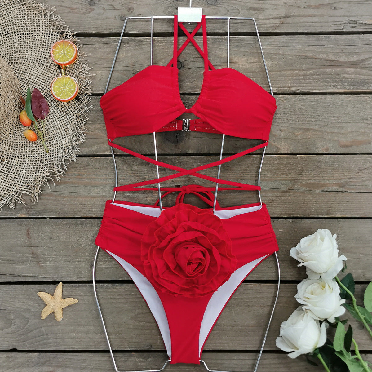 3D Flower High Waist Bikini Swimsuit