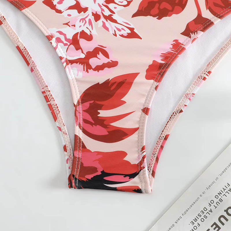 Floral Print Asymmetrical Strap Ruffle Trim Swimsuit