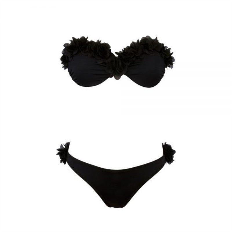 Vioye Bandeau 3D Floral Bandeau Bikini Swimsuit