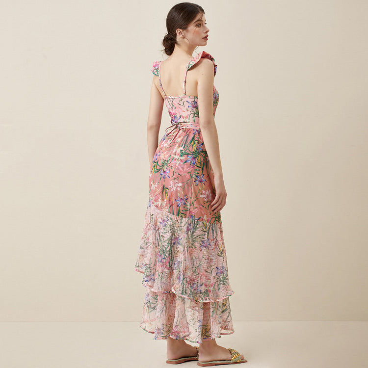 Vioye Floral Print One Piece Swimsuit and Mesh Splicing Sarong